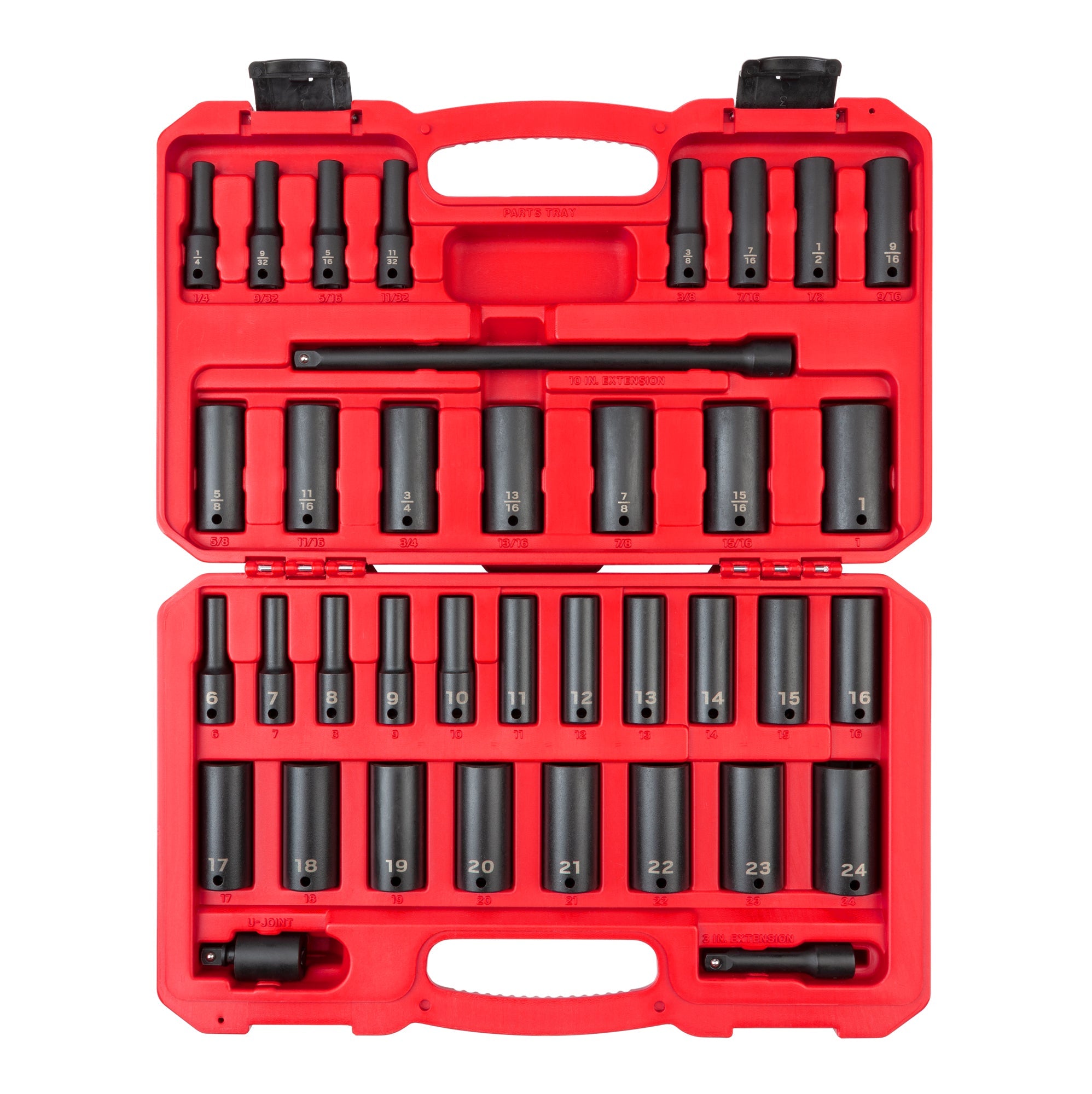 3/8 Inch Drive Deep 6-Point Impact Socket Set with Case, 37-Piece (1/4 - 1 in., 6 - 24 mm)
