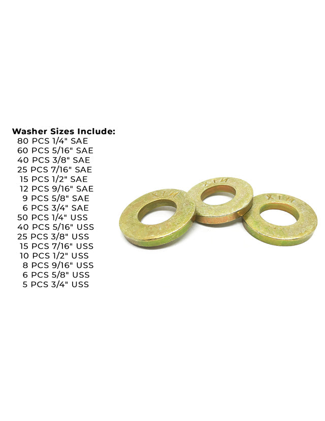 Grade 8 Extra Thick SAE & USS Flat Washers Zinc Yellow - 407 pcs