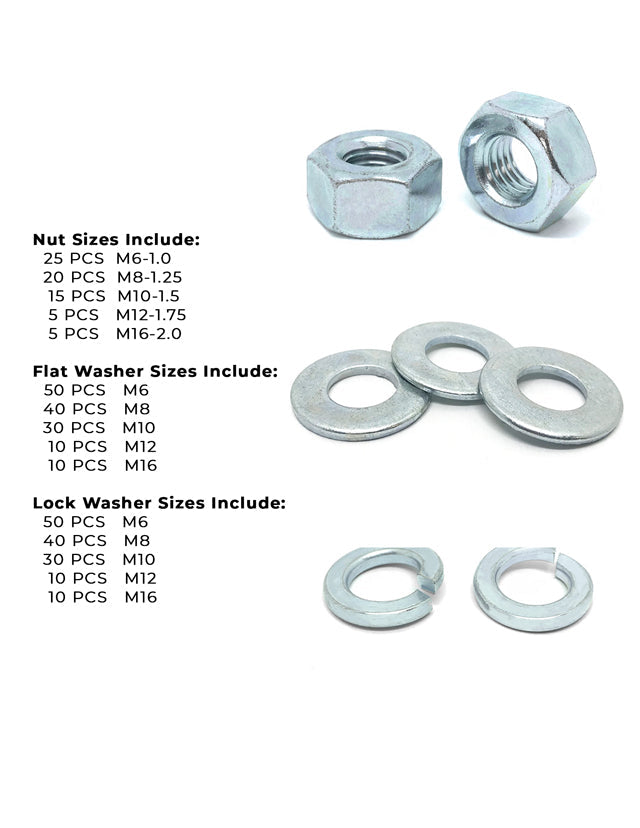 2 Kits: Inch & Metric Hex Nuts, Washers, Split Lock Washers 702 PCS