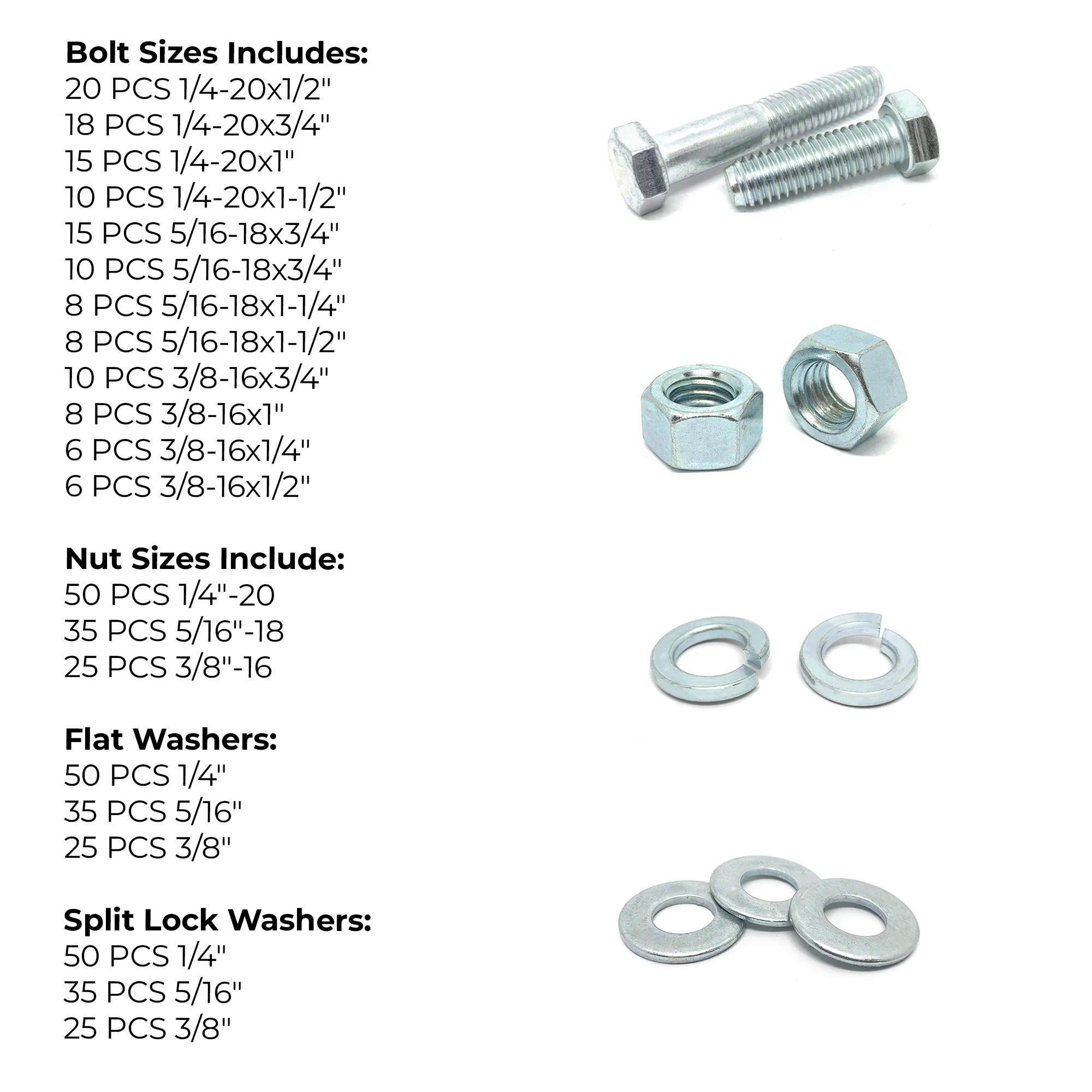 Assortment Kit #582 (465Pcs.) - Grade 5 Hex Cap Screws, Nuts, Washers Zinc w/ 18 Plastic Bin