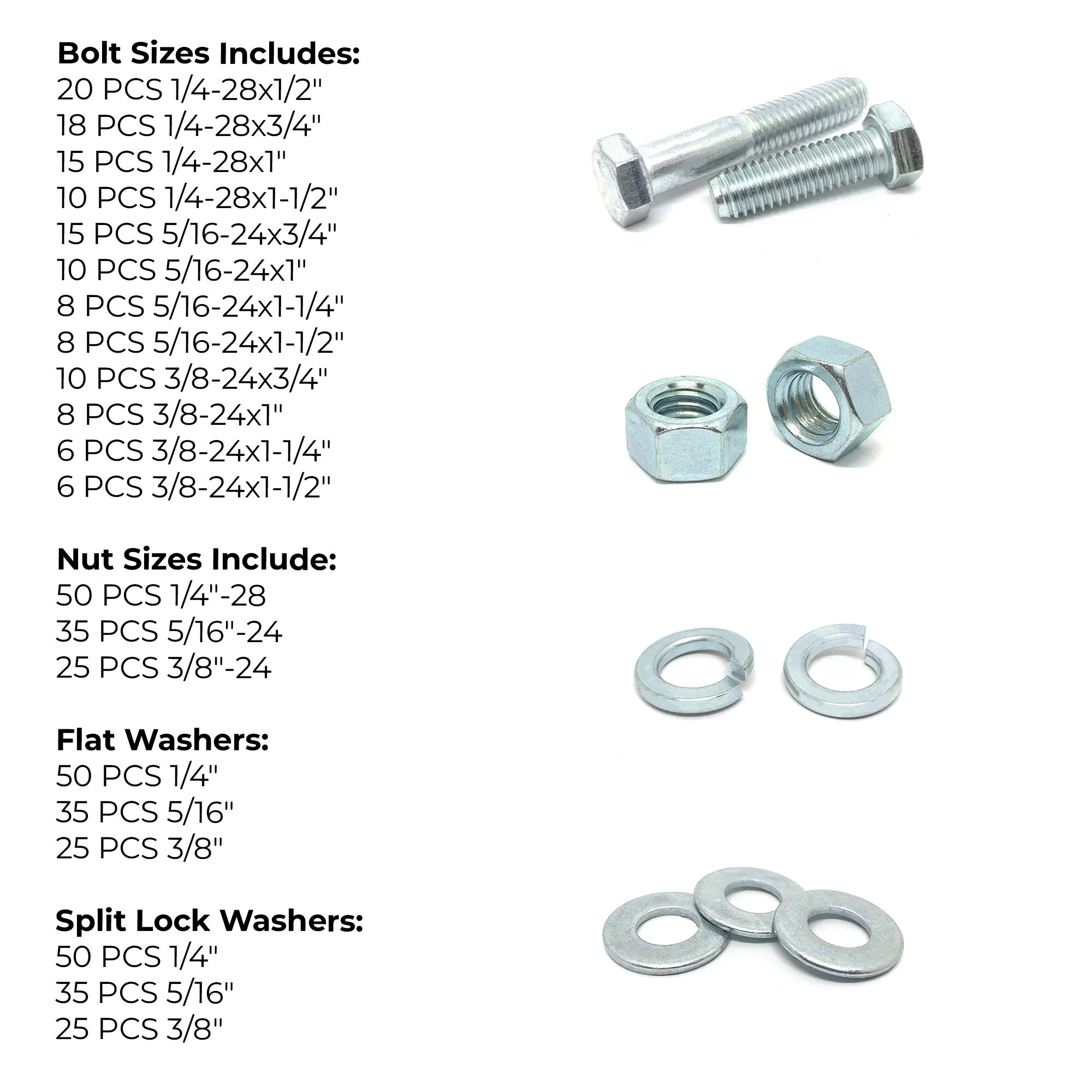 Assortment Kit #584 (465Pcs.) - FINE Grade 5 Hex Cap Screws, FINE Nuts, Washers Zinc w/ 18 Plastic Bin
