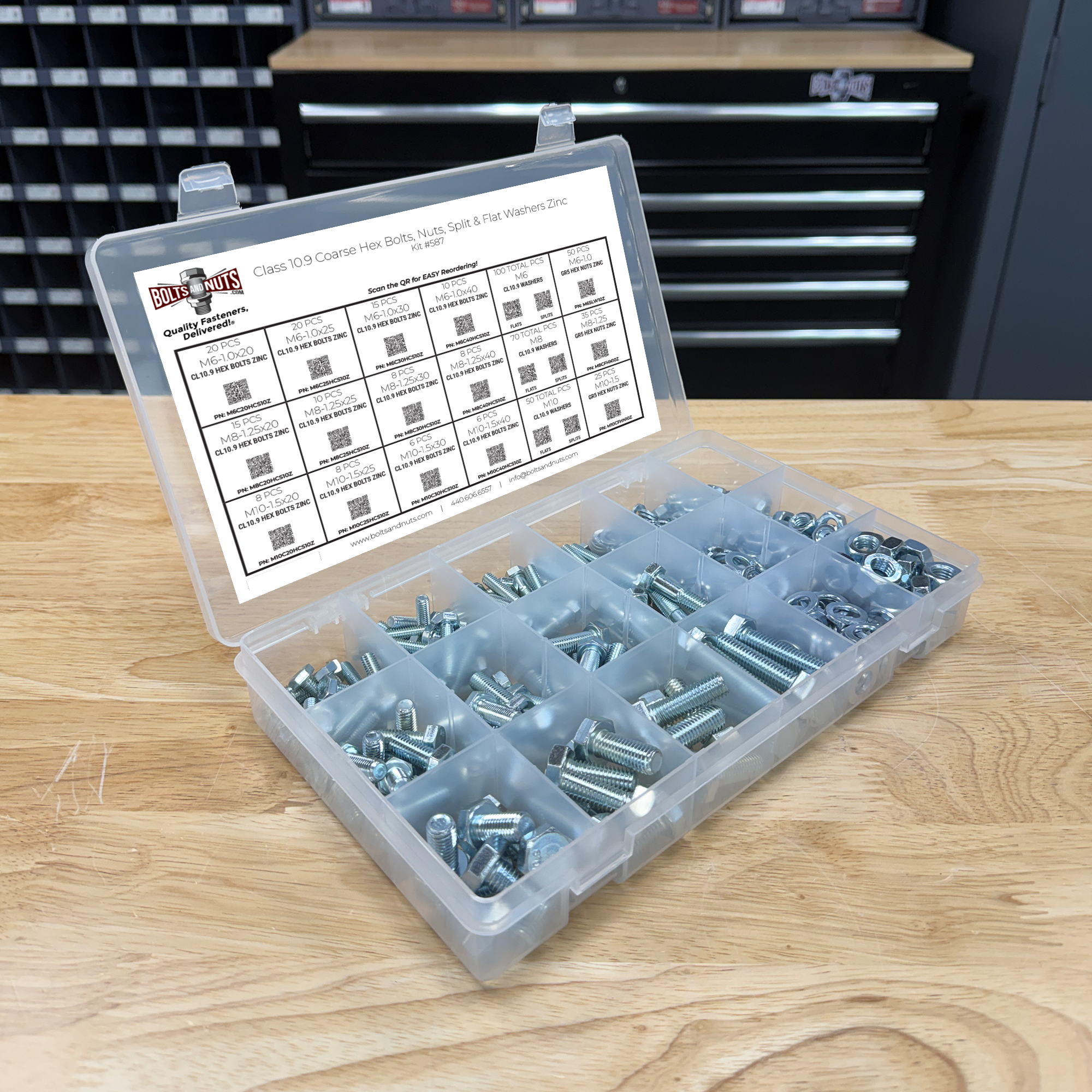 Assortment Kit #587 (465Pcs.) Metric Class 10.9 Hex Cap Screws Bolts Nuts Washers w/ 18 Hole Plastic Bin