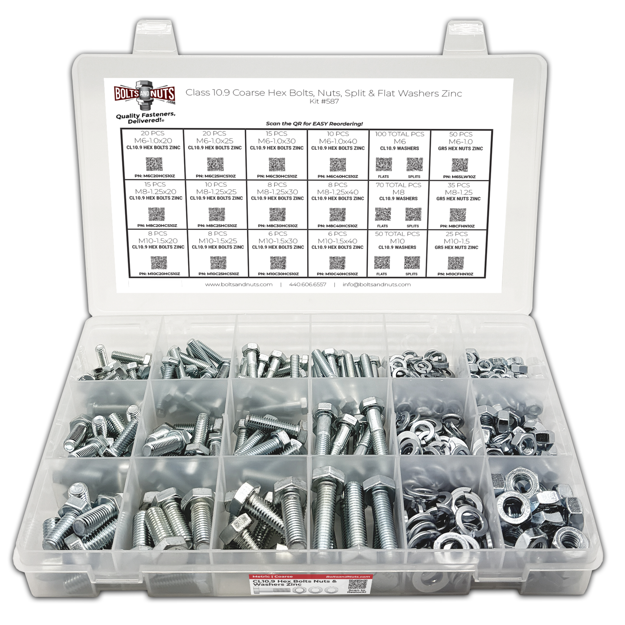 Assortment Kit #587 (465Pcs.) Metric Class 10.9 Hex Cap Screws Bolts Nuts Washers w/ 18 Hole Plastic Bin
