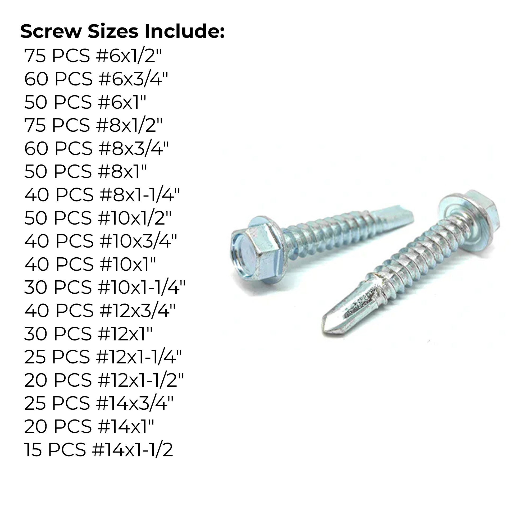 Assortment Kit #591 (746Pcs.) Hex Washer Head Drill Screw Kit - Zinc Plated