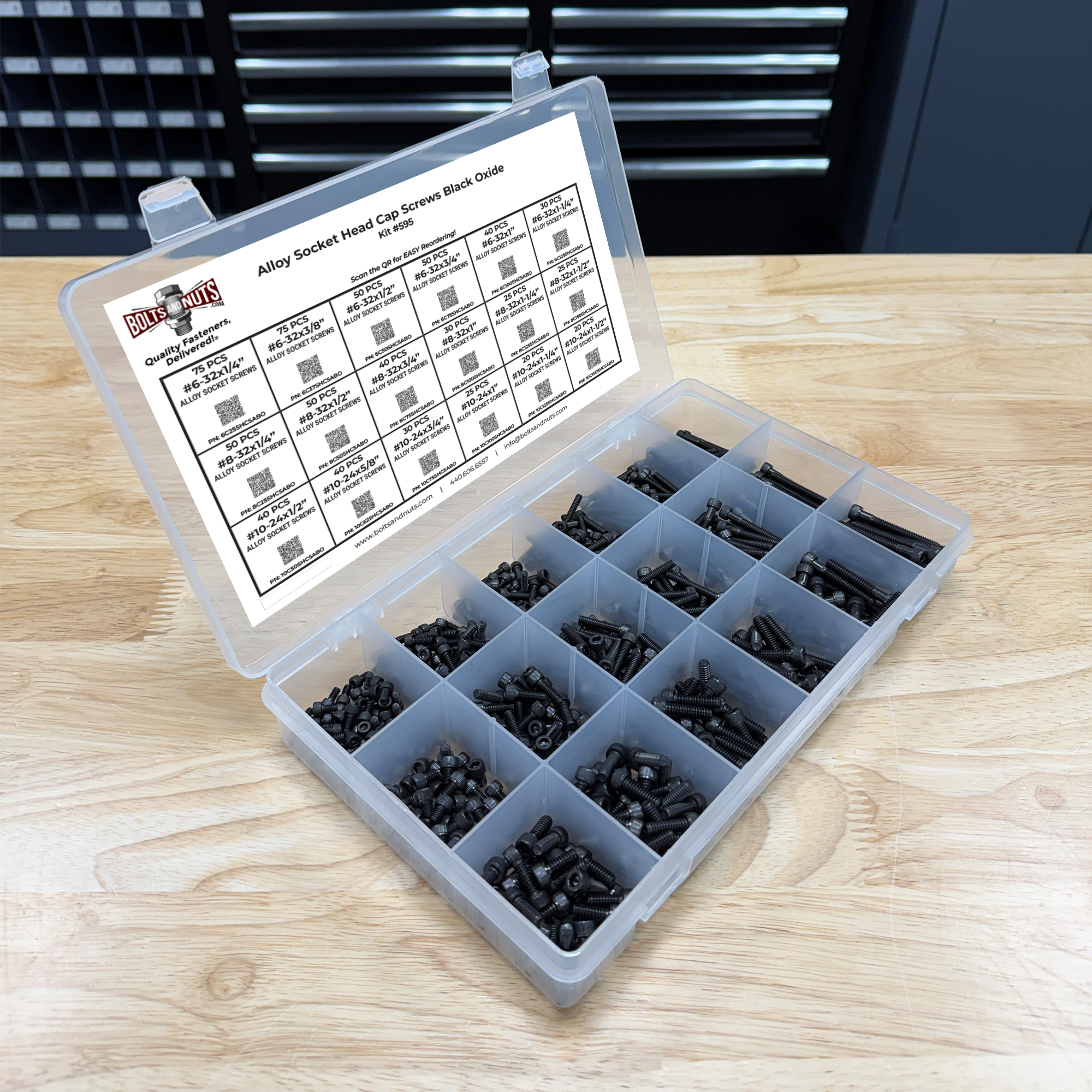 Assortment Kit #595 (716Pcs.)  Small Alloy Socket Head Cap Screws Black Oxide #6 #8 #10