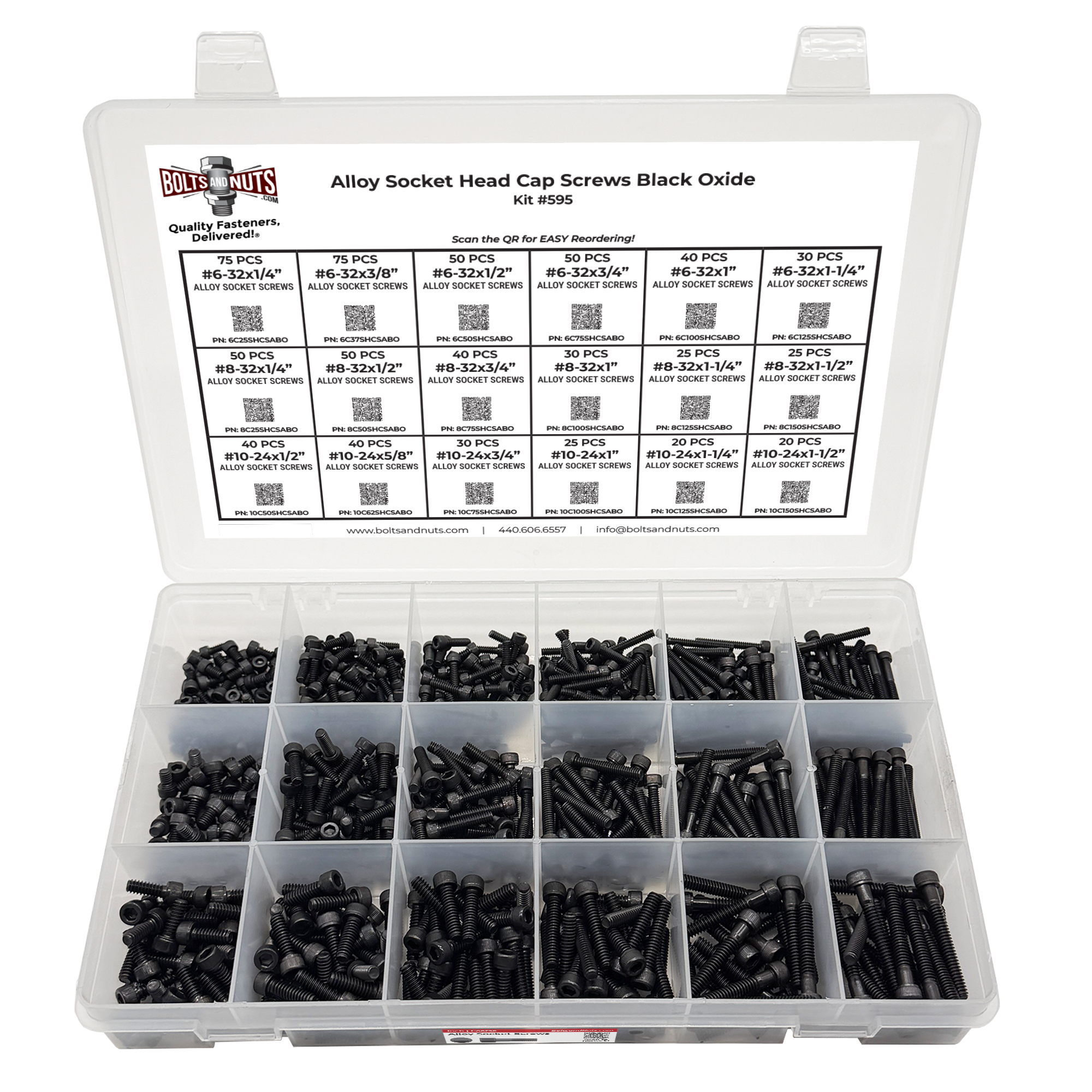 Assortment Kit #595 (716Pcs.)  Small Alloy Socket Head Cap Screws Black Oxide #6 #8 #10