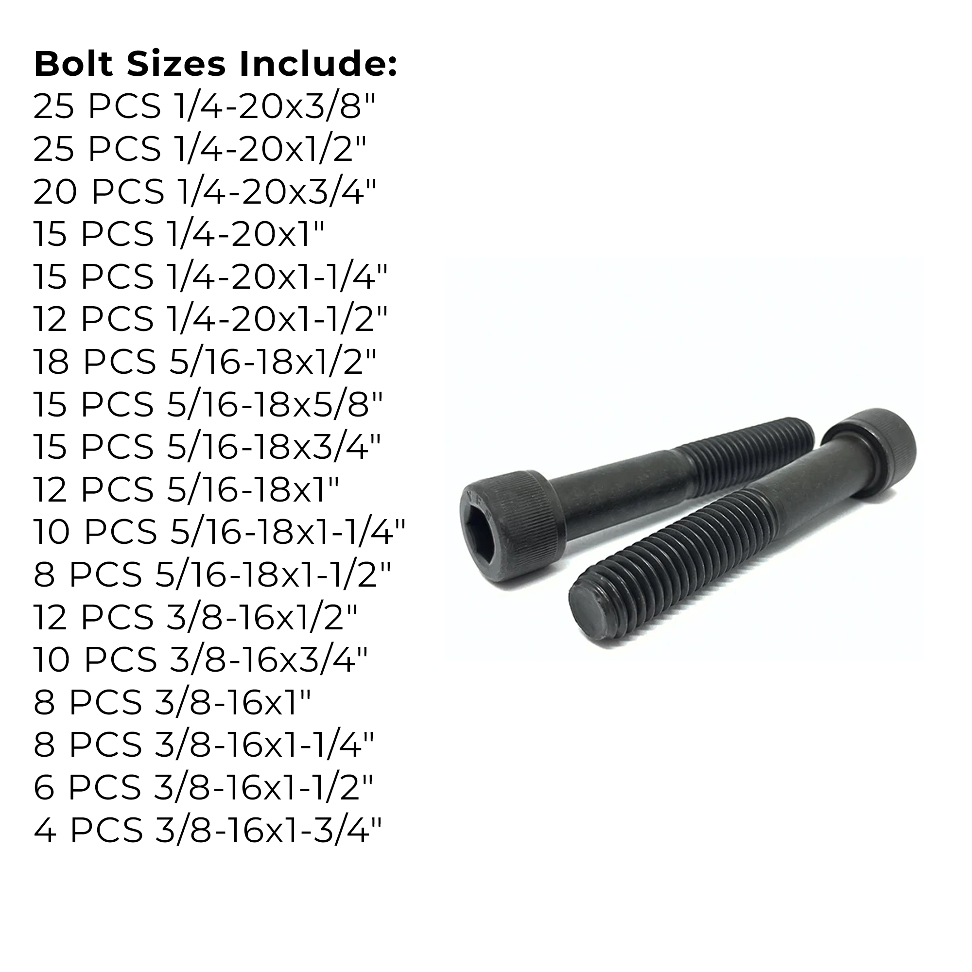 Assortment Kit #596 (239Pcs.)  Alloy Socket Head Cap Screws Black Oxide 1/4 5/16 3/8