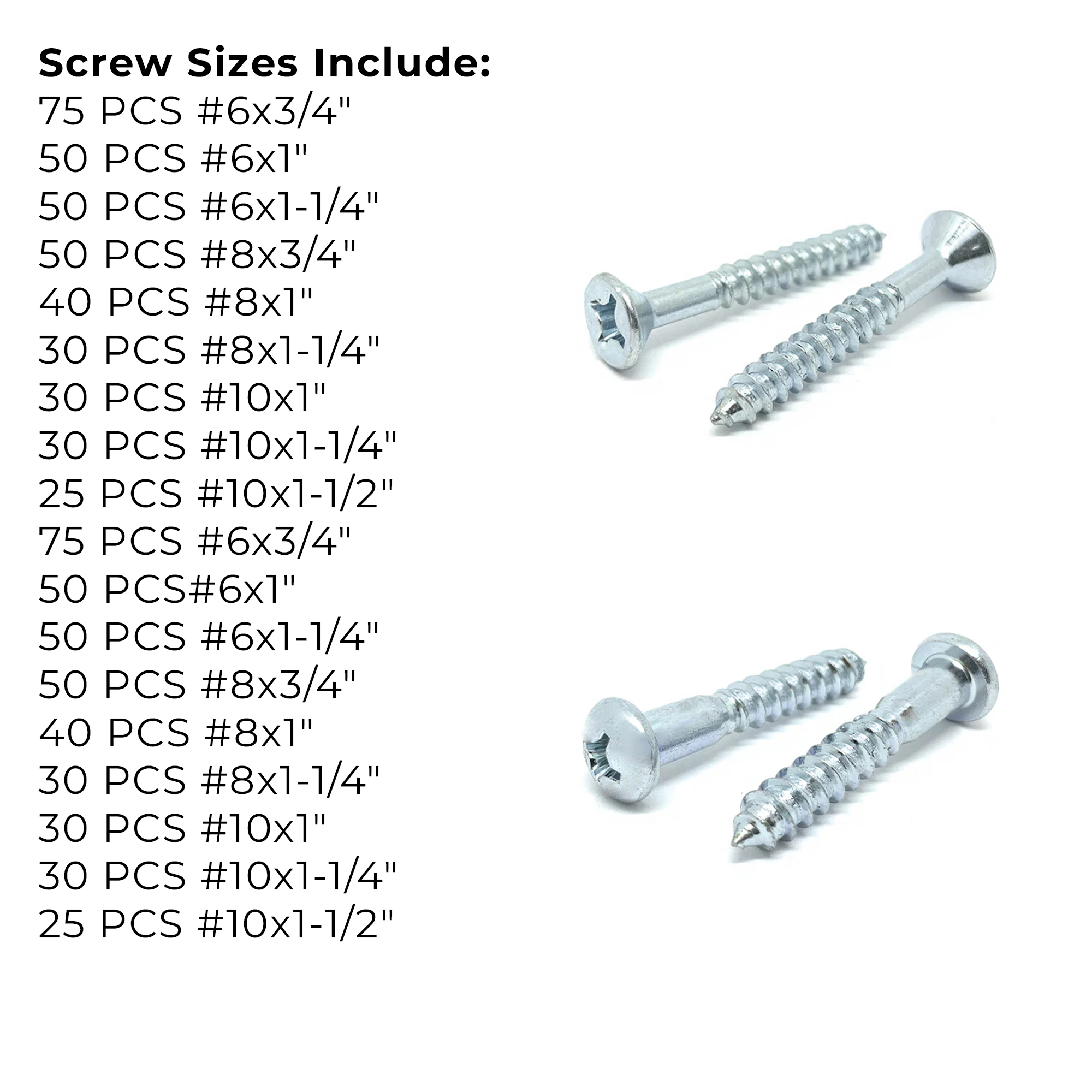 Assortment Kit #597 (761Pcs.) Phillips Flat & Round Wood Screws Zinc