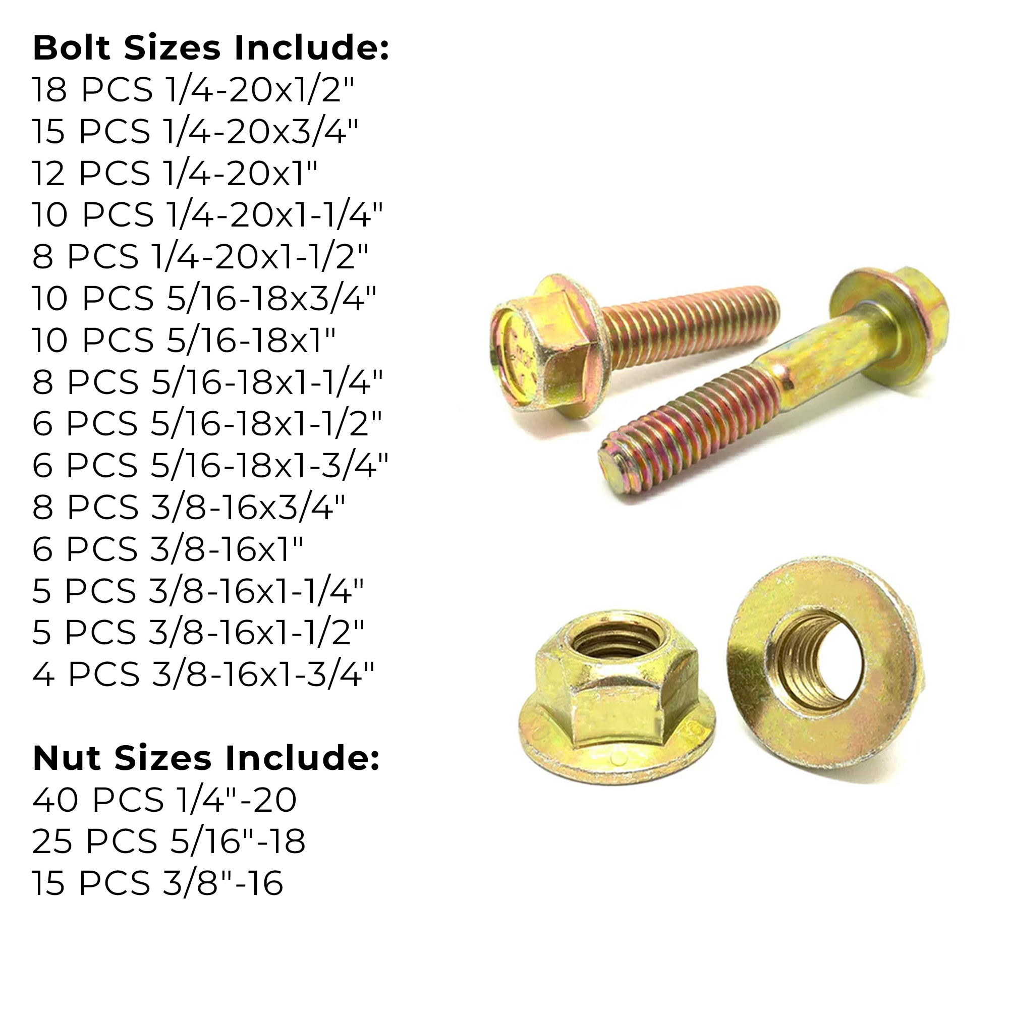 Assortment Kit #601 (212Pcs.) Grade 8 Flange Bolt & Nut Assortment Kit Flange Screws Zinc Yellow