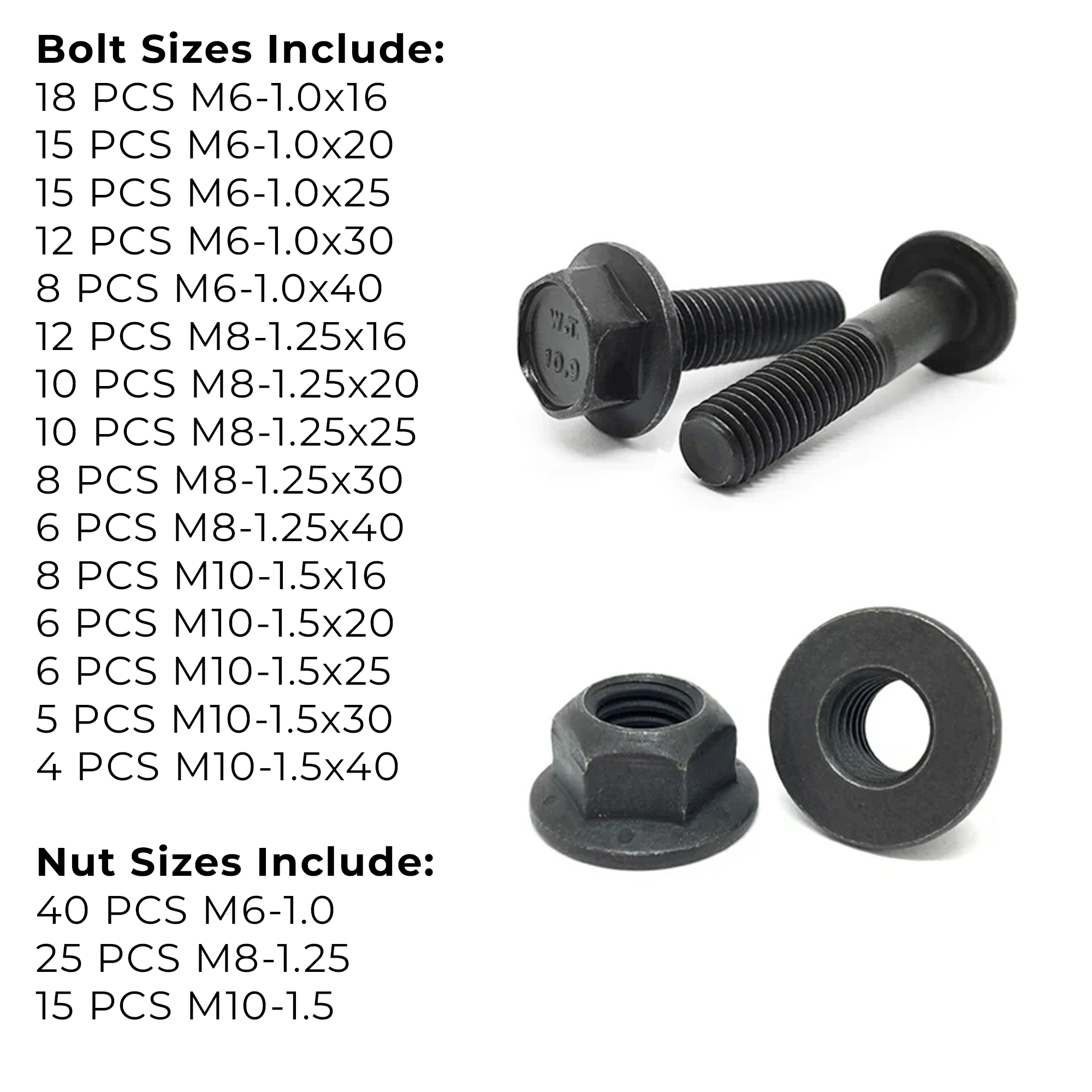 Assortment Kit #602 (224Pcs.) DIN Grade 10.9 Metric Flange Screws & Class 10 Flange Locknuts - Phos & Oil Finish