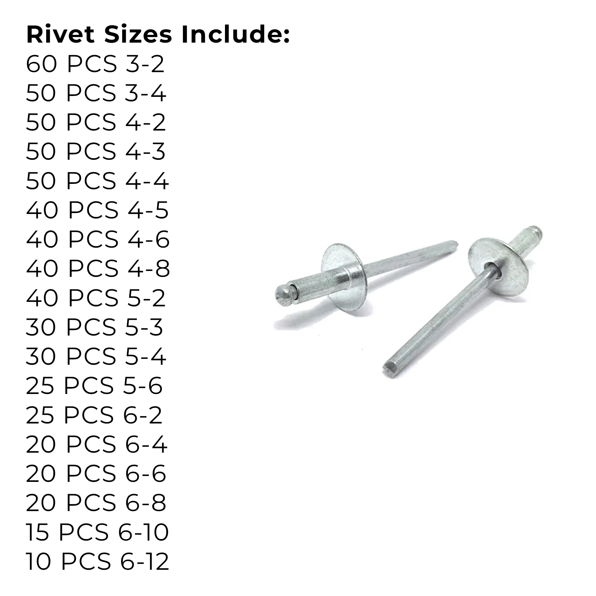 Assortment Kit #604 (616Pcs.) Dome Head Blind Rivets Steel/Steel Mandrel Zinc Clear