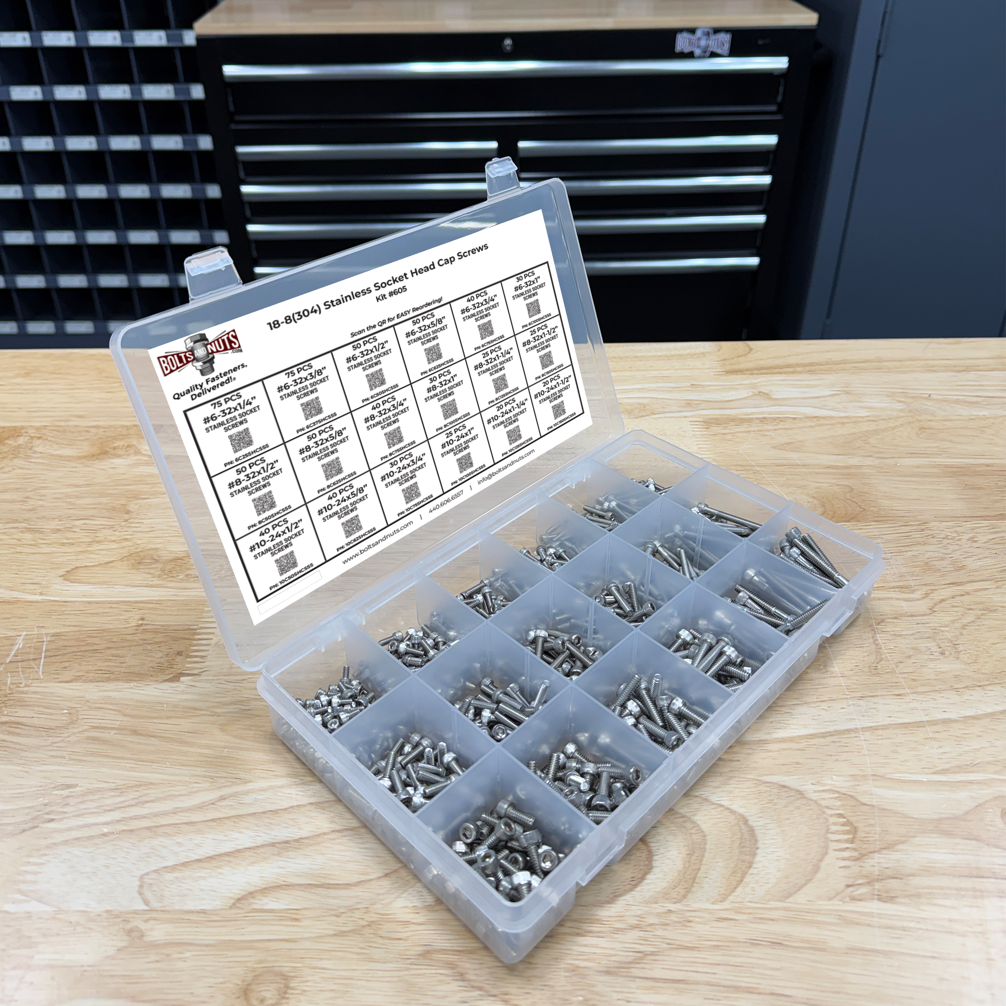 Assortment Kit #605 (716Pcs.)  Small Inch 18-8 Stainless Steel Socket Cap Screws #6 #8 #10