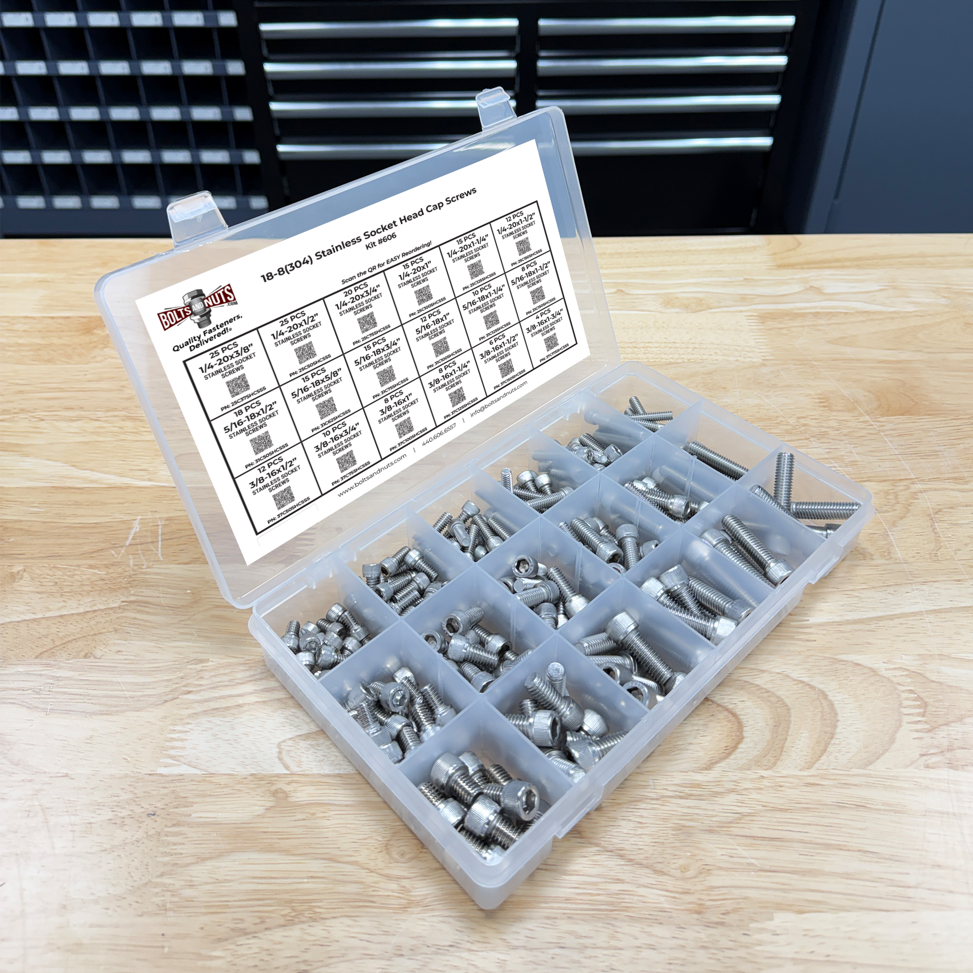 Assortment Kit #606 (239Pcs.) Inch 18-8 Stainless Steel Socket Cap Screws 1/4  5/16  3/8