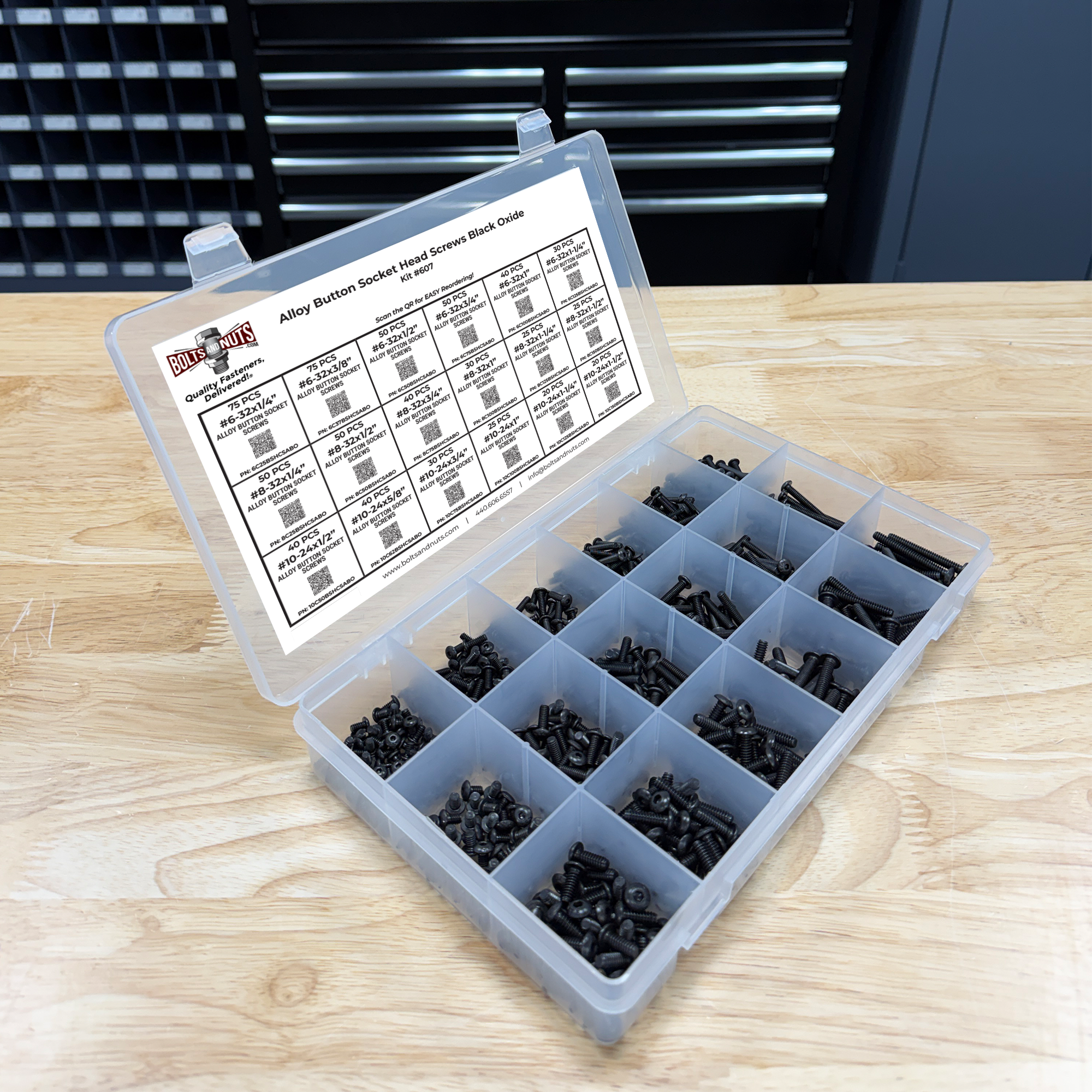 Assortment Kit #607 (716Pcs.)  Small Alloy Button Socket Head Cap Screws Black Oxide #6 #8 #10