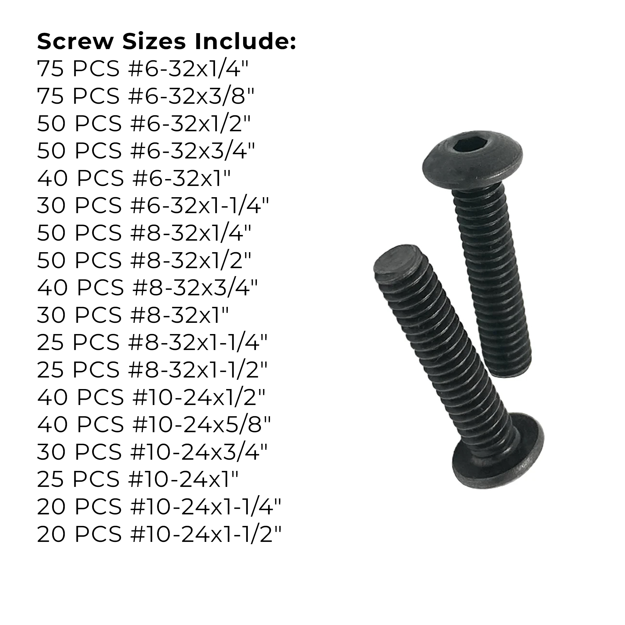 Assortment Kit #607 (716Pcs.)  Small Alloy Button Socket Head Cap Screws Black Oxide #6 #8 #10