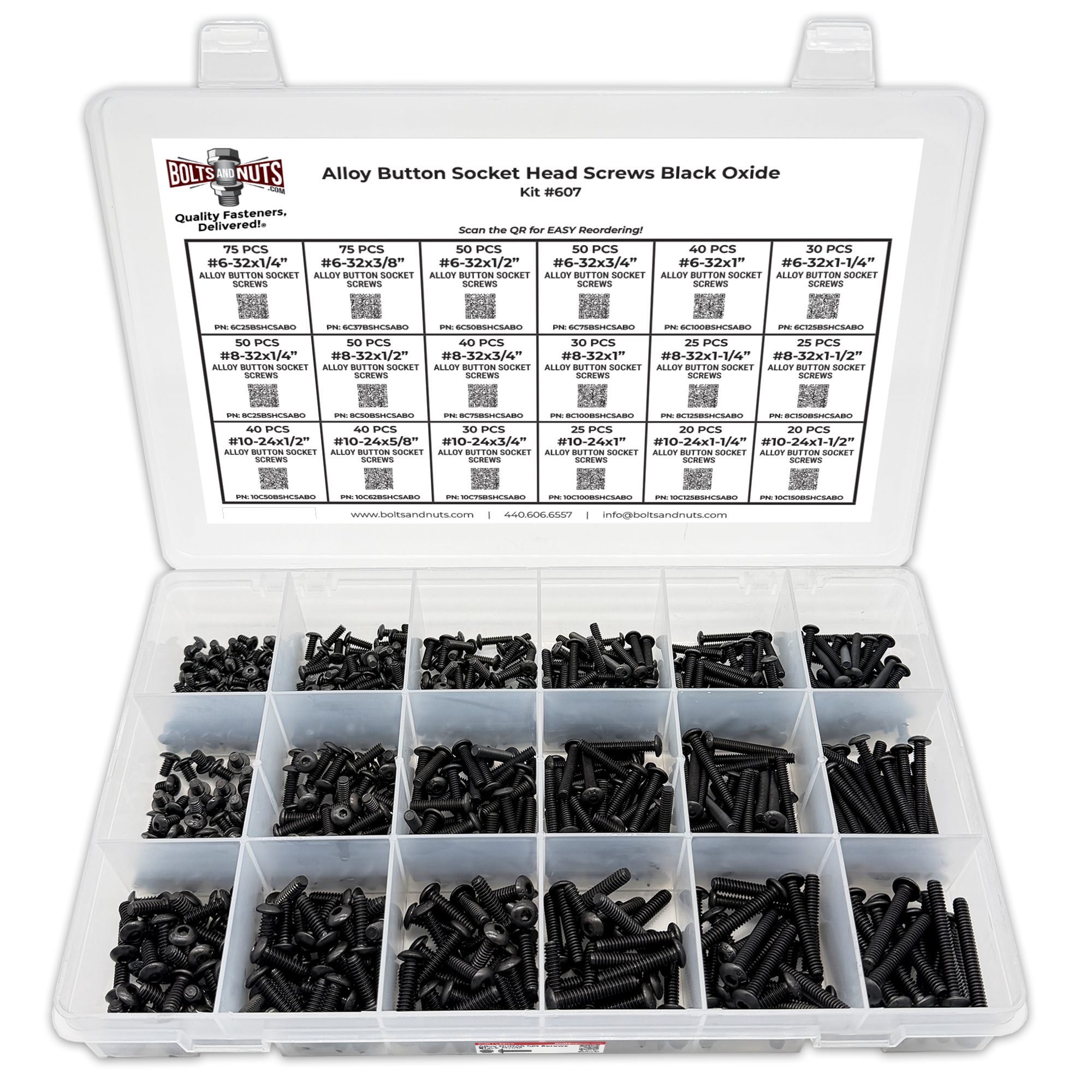 Assortment Kit #607 (716Pcs.)  Small Alloy Button Socket Head Cap Screws Black Oxide #6 #8 #10