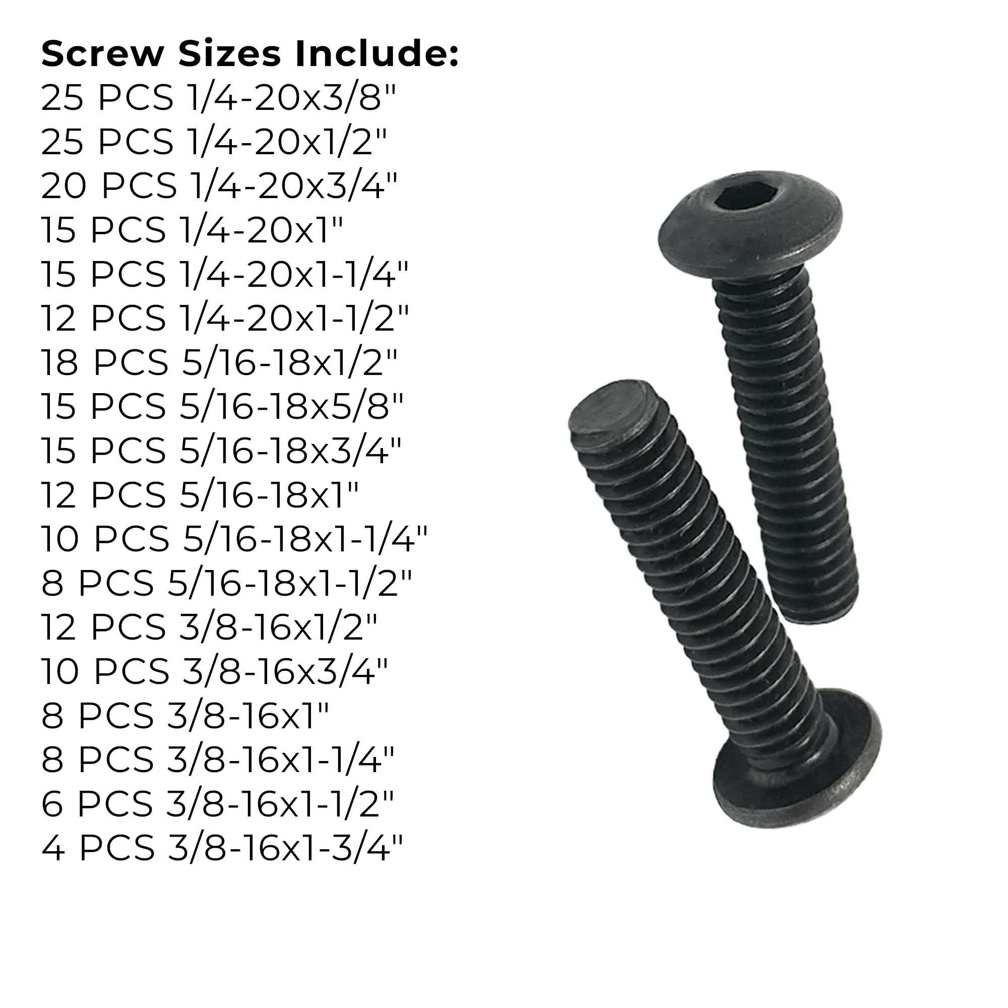 Assortment Kit #608 (239Pcs.)  Alloy Button Socket Head Cap Screws Black Oxide 1/4 5/16 3/8