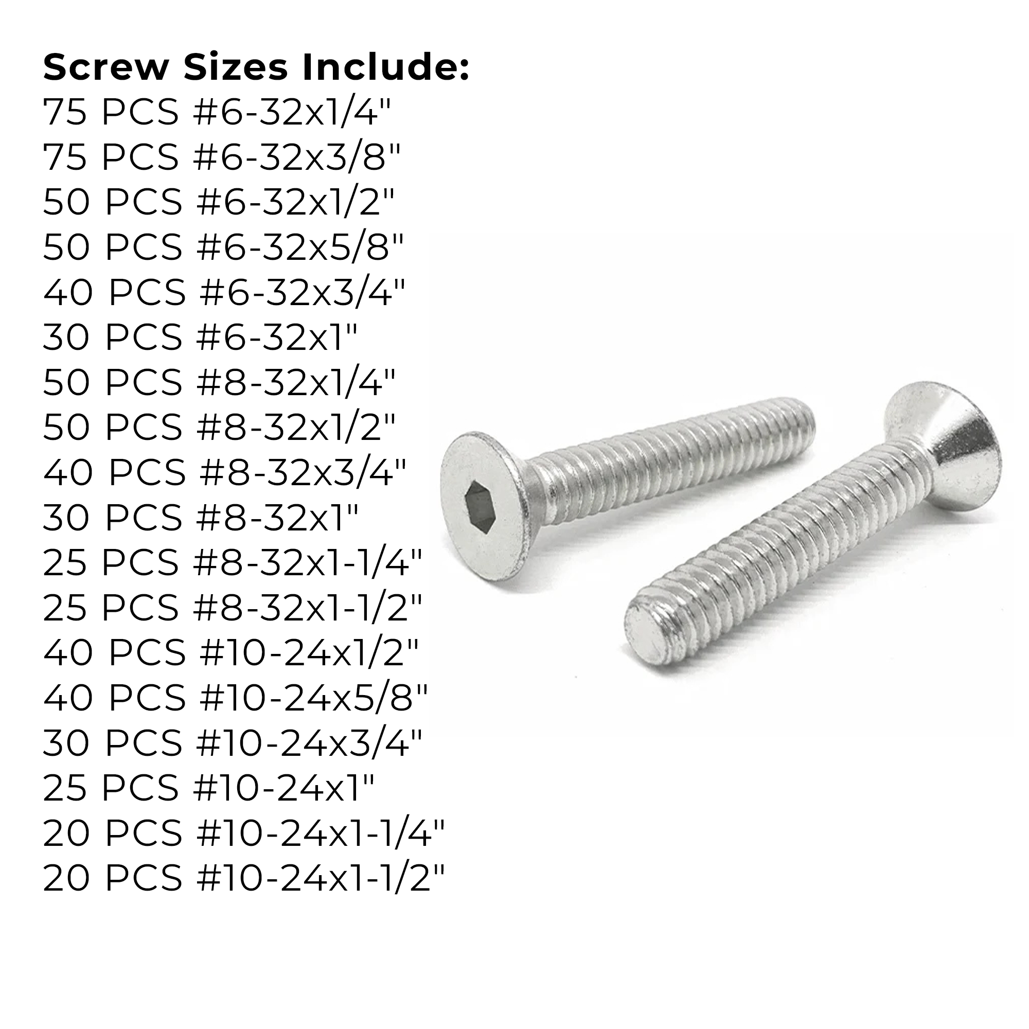 Assortment Kit #613 (716Pcs.)  Small Inch 18-8 Stainless Steel Flat Socket Cap Screws #6 #8 #10