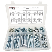 Assortment Kit #627 (220Pcs.) 3/8"-16 Grade 5 Hex Cap Screws, Grade 5 Hex & Nylon Nuts, Flat & Lock Washers - Zinc Plated