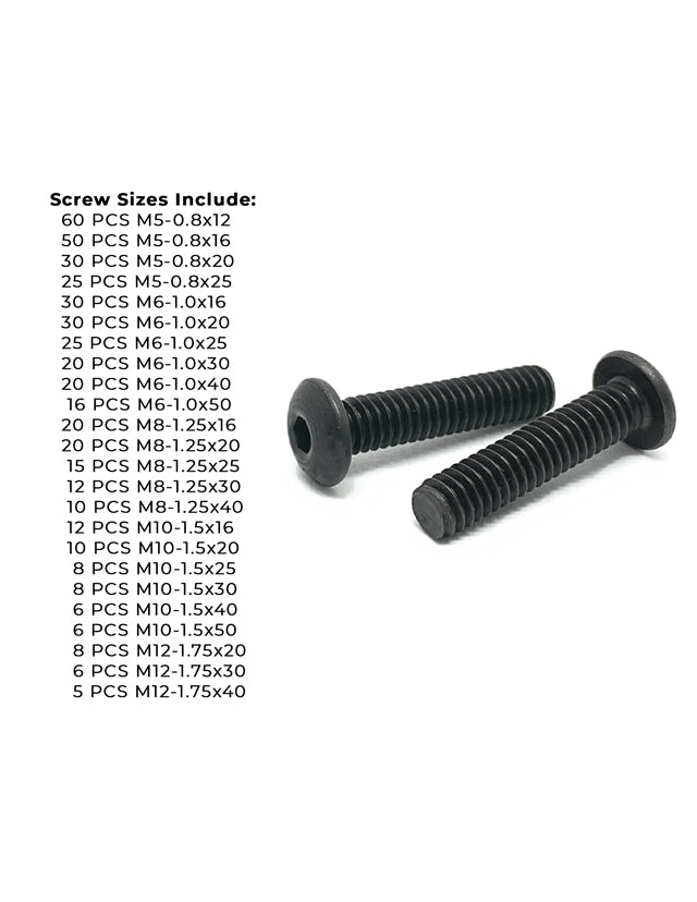 Metric 12.9 Alloy Allen Button Head Socket Cap Screws Bolts Black Oxide Assortment - 453 PCS