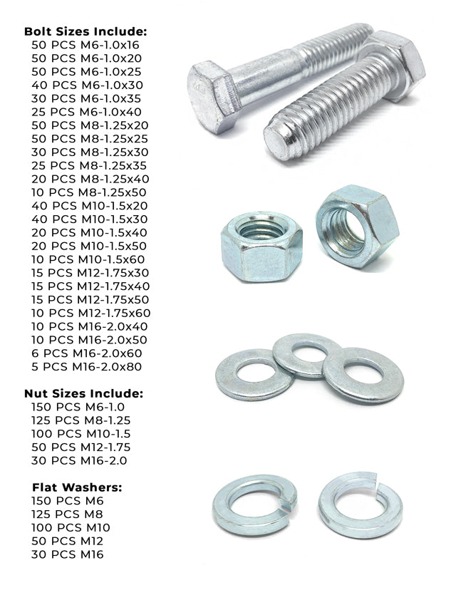 Metric Class 8.8 Coarse Hex Cap Screws, Hex Nuts, Flat & Lock Washers - 2011 PCS