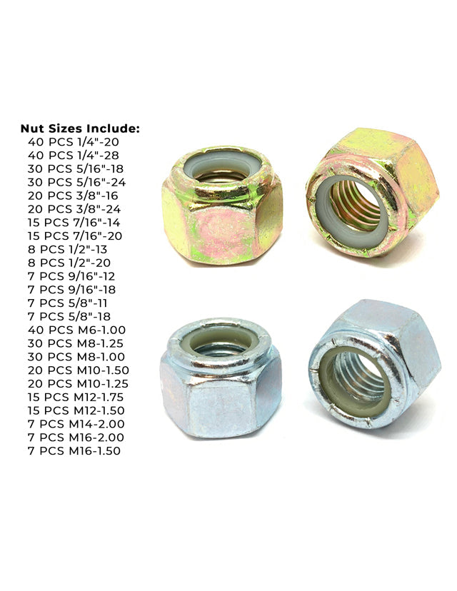 Inch & Metric Grade 8 & Class 10 Nylon Hex Lock Nuts Zinc - 444 PCS