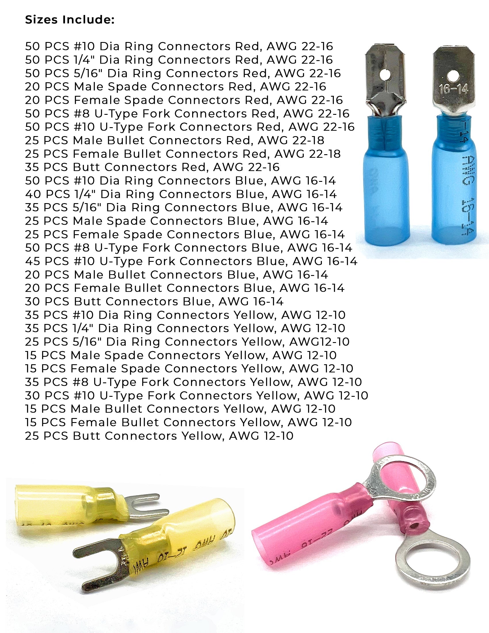 Marine Grade Heat Shrink Terminal Connectors Assortment - 961 Pieces