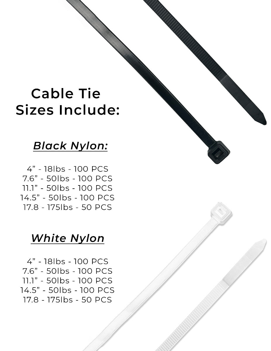 Nylon Cable Zip Ties UV Resistant Black & White Nylon - 901 PCS