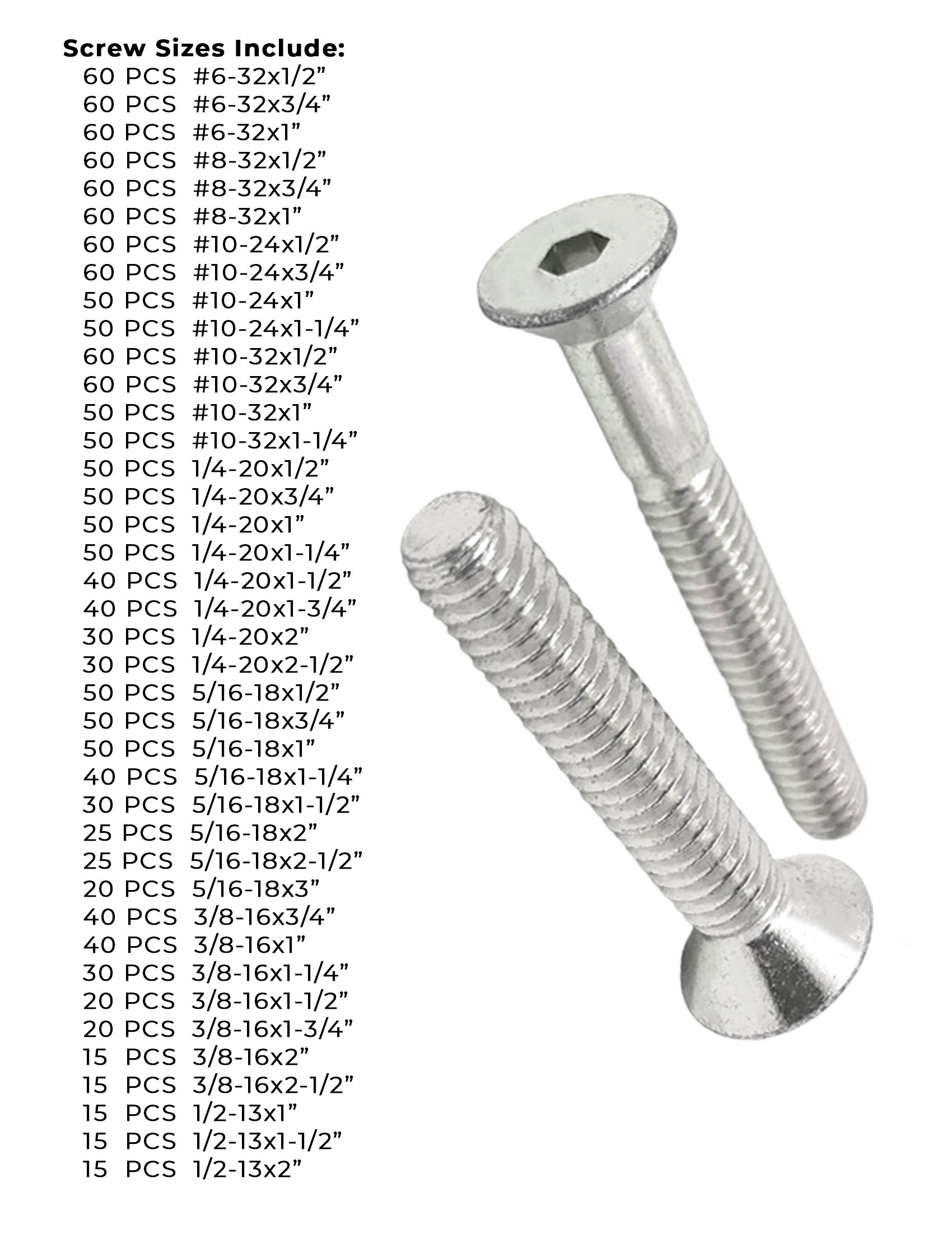 Stainless Steel Flat Head Socket Cap Screws - 1655 PCS