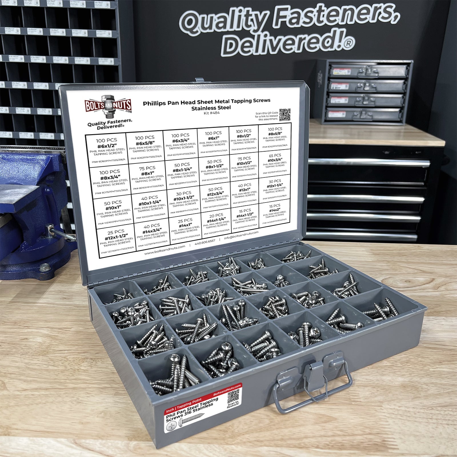 316 Stainless Phillips Pan Head Sheet Metal Self Tapping Screws Assortment - 1396 PCS