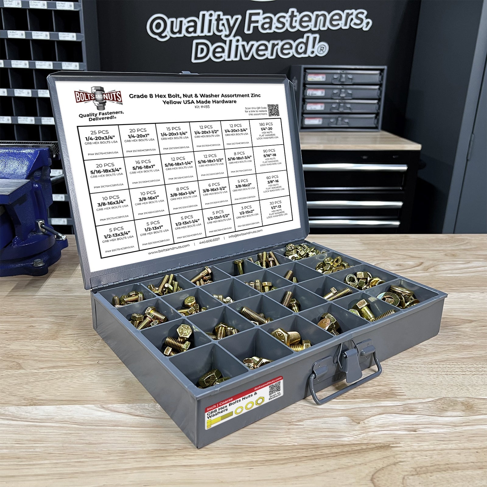 Inch Grade 8 Hex Cap Screws, Nut & Washer Assortment Zinc Yellow USA Made Hardware - 574 PCS