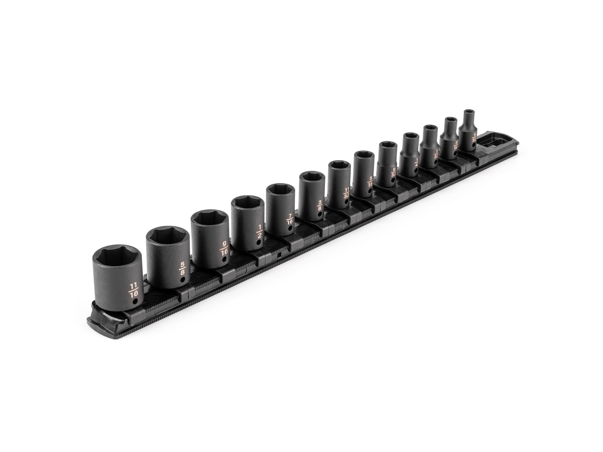 1/4 Inch Drive Shallow 6-Point Impact Socket Set with Rail, 13-Piece (5/32 - 11/16 in.)