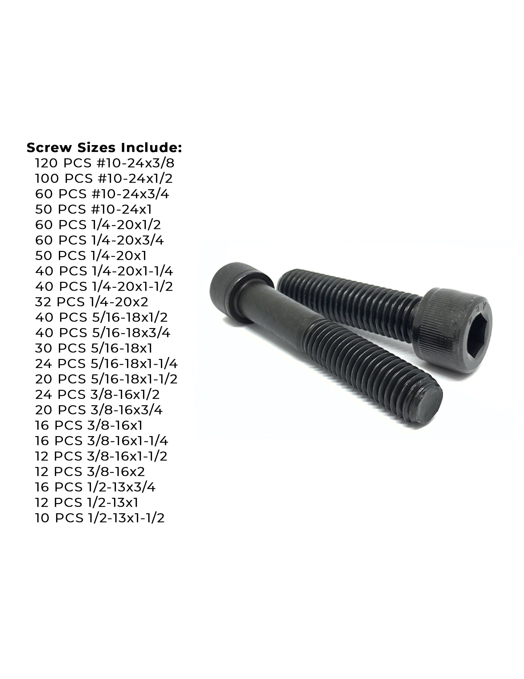 Inch Alloy Allen Socket Head Cap Screws Bolts Black Oxide Assortment - 905 PCS