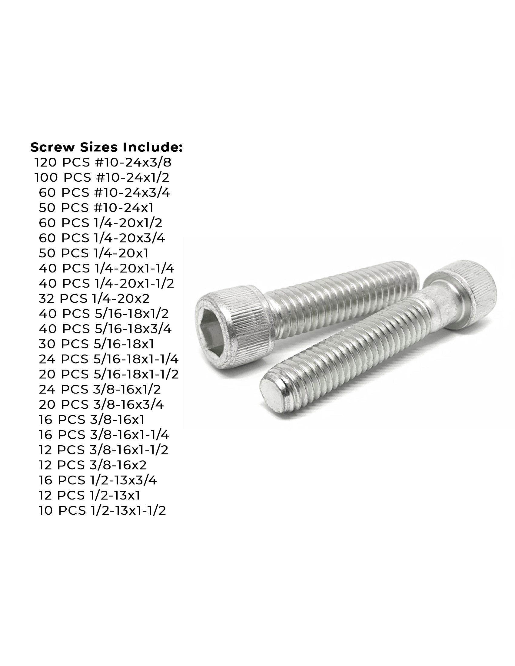 Inch 18-8 Stainless Steel Allen Socket Head Cap Screws Bolts Assortment - 904 PCS