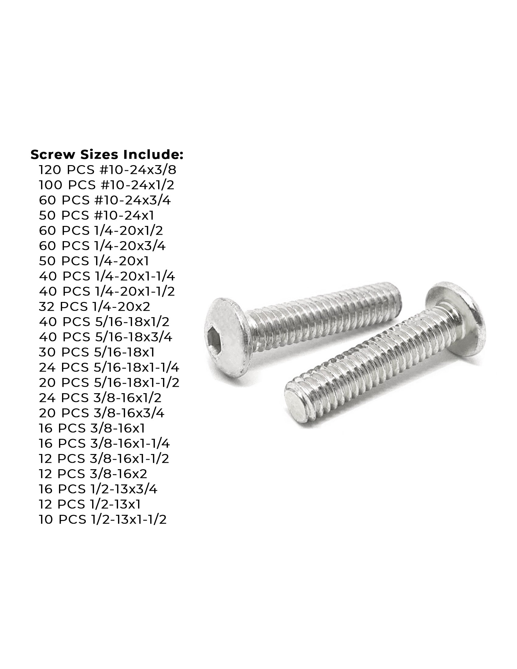 Inch 18-8 Stainless Steel Allen Button Head Socket Cap Screws Bolts Assortment - 905 PCS