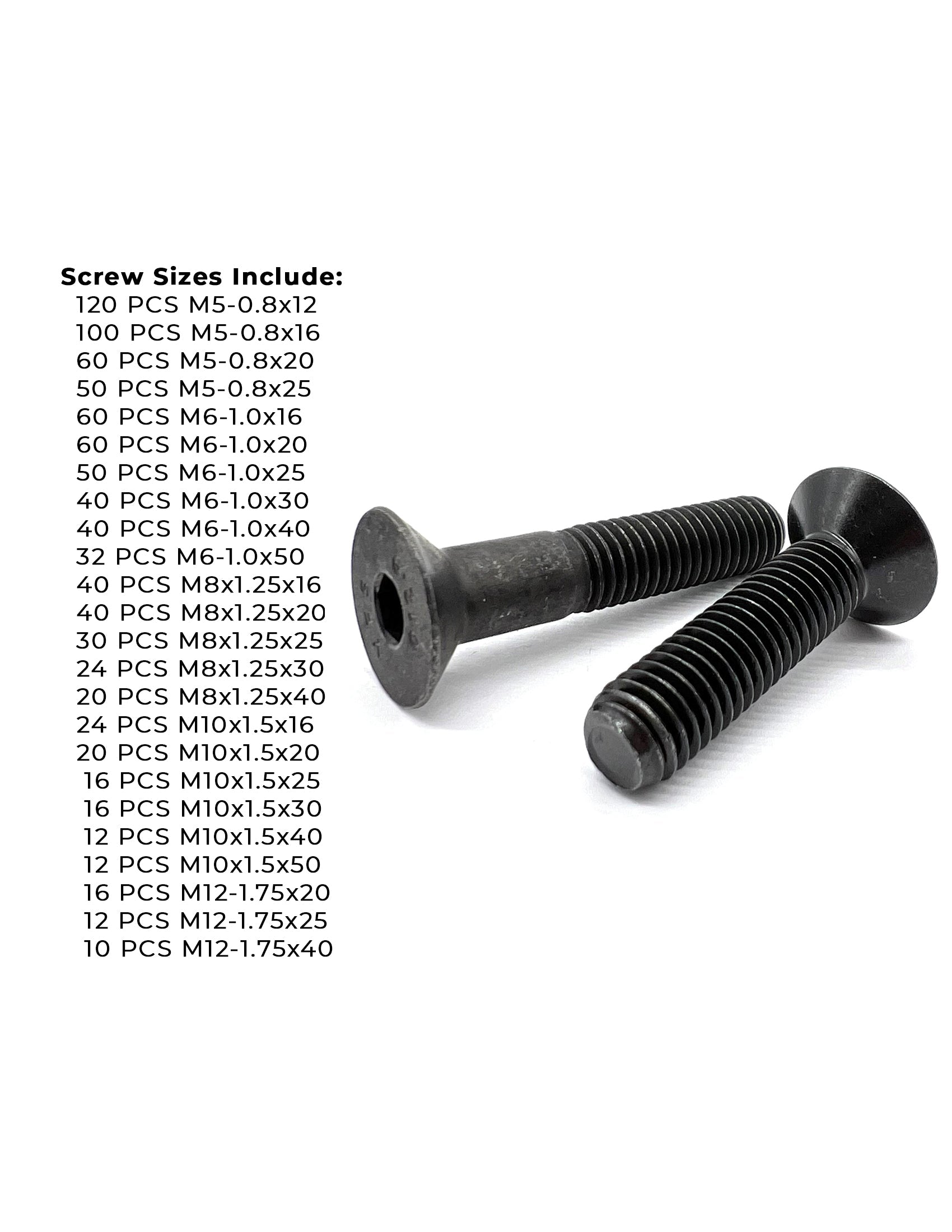 Metric Class 12.9 Flat Socket Screws Black Oxide - 904 PCS