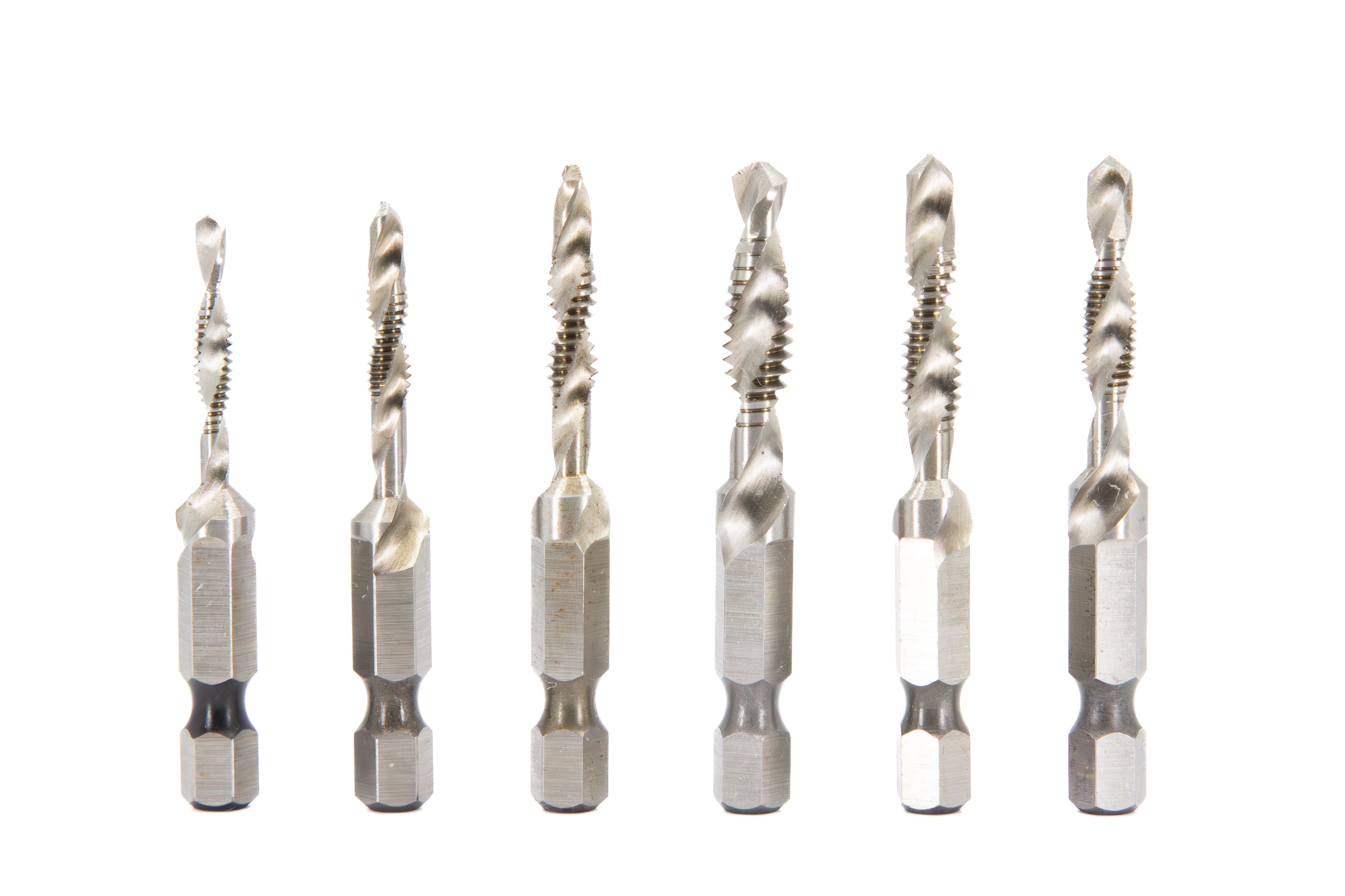 6 Piece Metric Combined Drill Tap and Countersink Set with 1/4" Quick Change Hex Shank