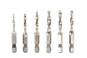 6 Piece Combined Drill Tap and Countersink Set with 1/4" Quick Change Hex Shank
