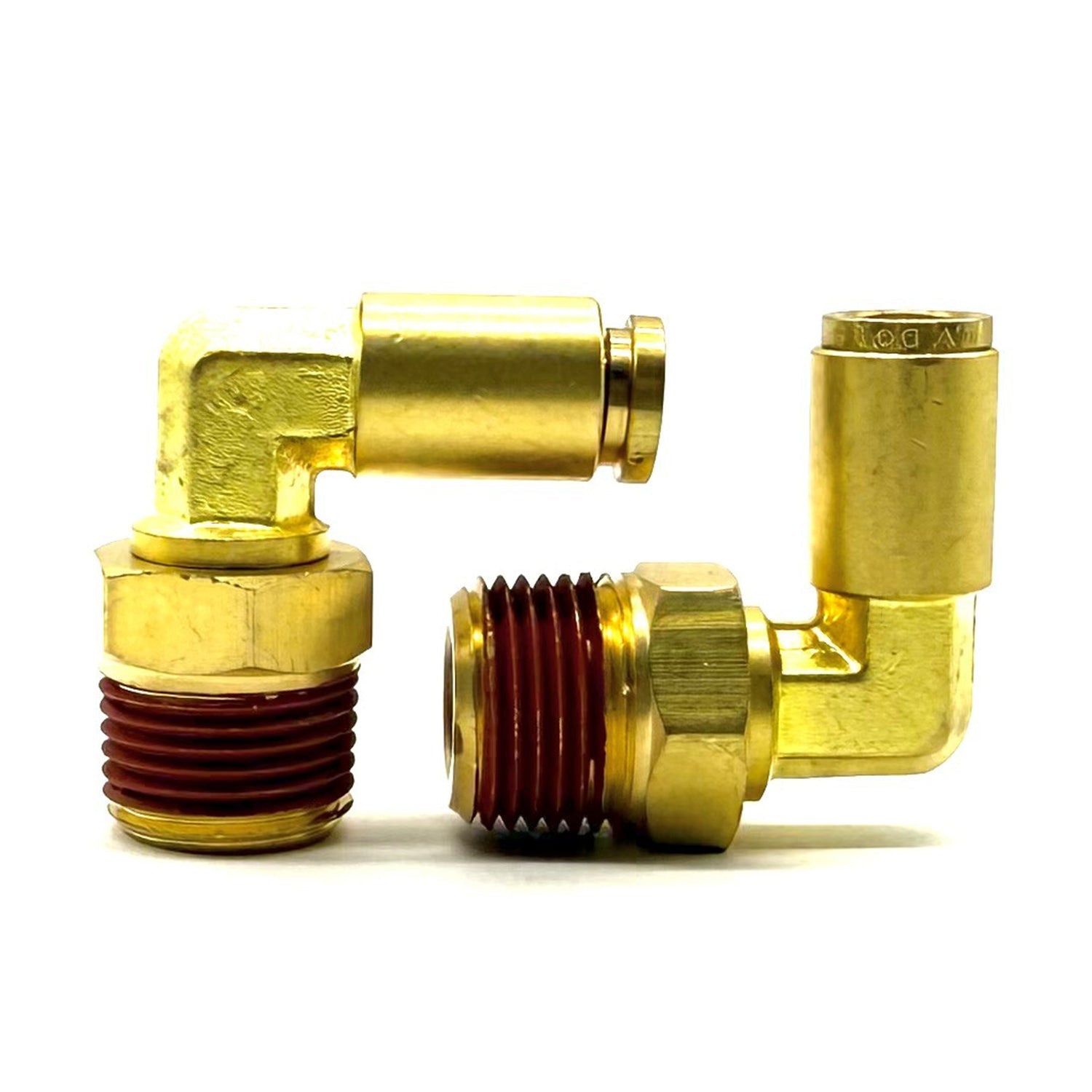 1/2" Tube to 3/8" NPT 90 Degree Elbow Male Pipe Connector, Brass D.O.T. Push to Connect Air Brake Fitting with Red Acrylic Thread Sealant