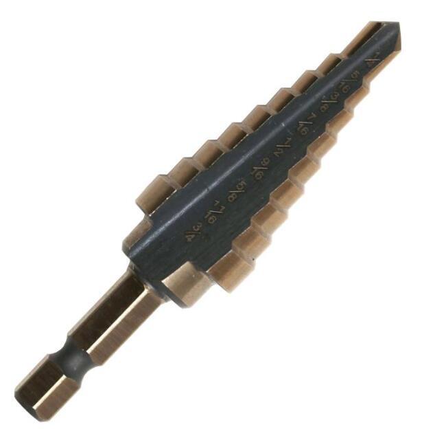 #3 High Speed Steel Black & Gold Quick Change Hex Shank Step Drill Bit, (1/4" - 3/4" by 1/16")