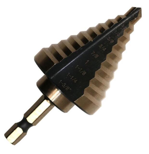 #5 High Speed Steel Black & Gold Quick Change Hex Shank Step Drill Bit, (1/4" - 1-3/8" by 1/8")
