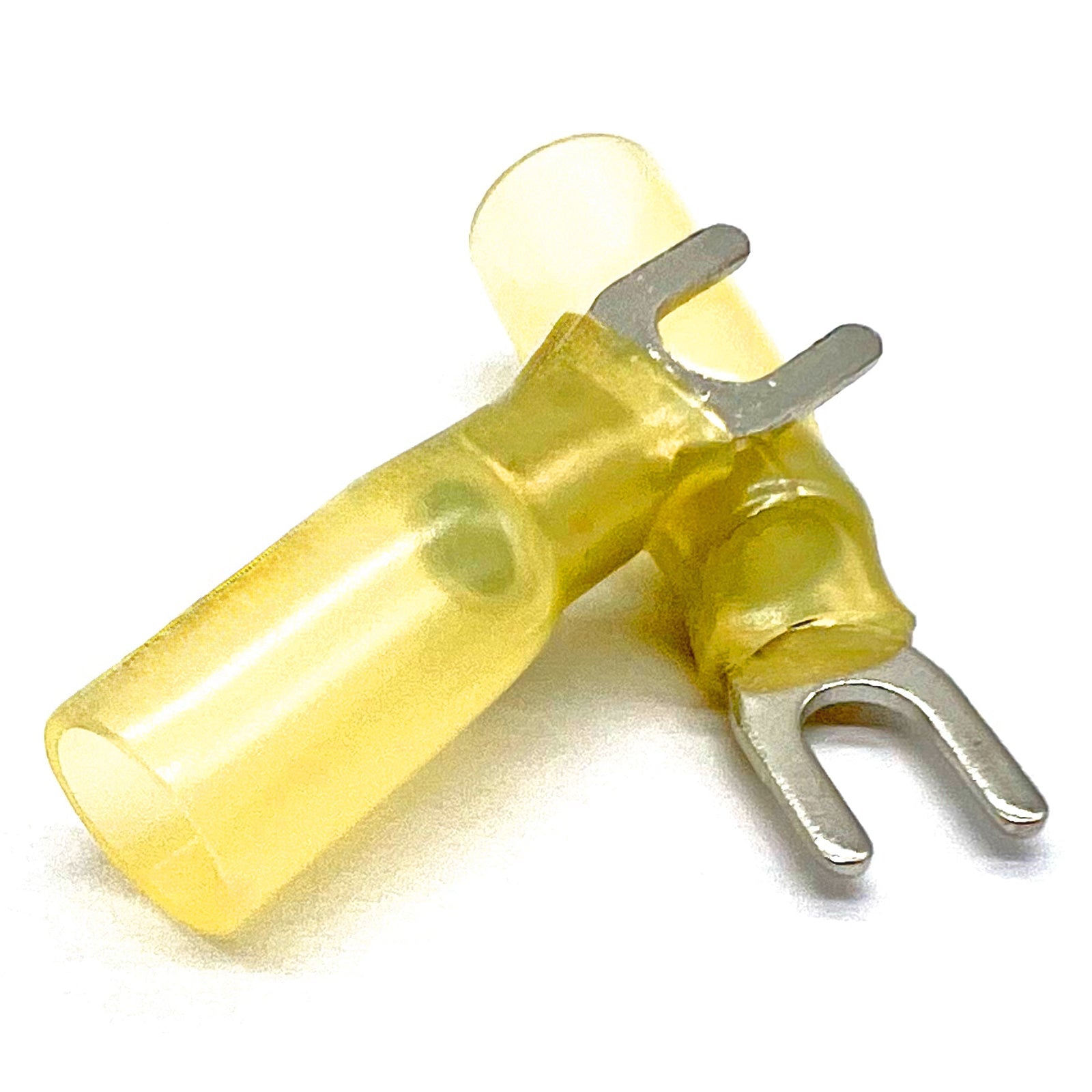 Yellow Heat Shrink Marine Grade #8 U-Type Fork Connectors, AWG 12-10