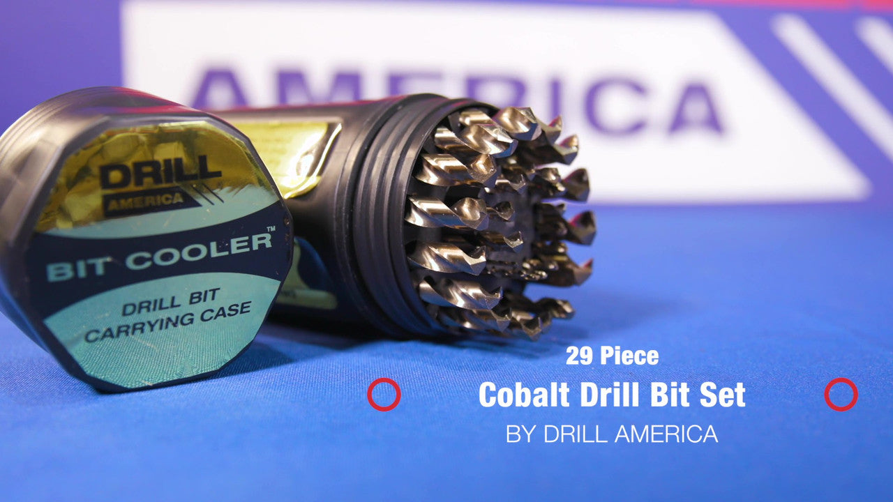 29 Piece Cobalt Jobber Length Drill Bit Set, 1/16" - 1/2", Round Bit Cooler Case, DWDCO Series