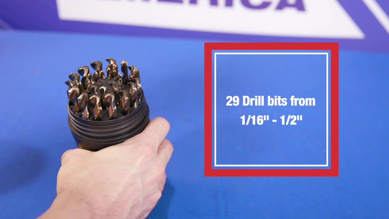 29 Piece Cobalt Jobber Length Drill Bit Set, 1/16" - 1/2", Round Bit Cooler Case, DWDCO Series