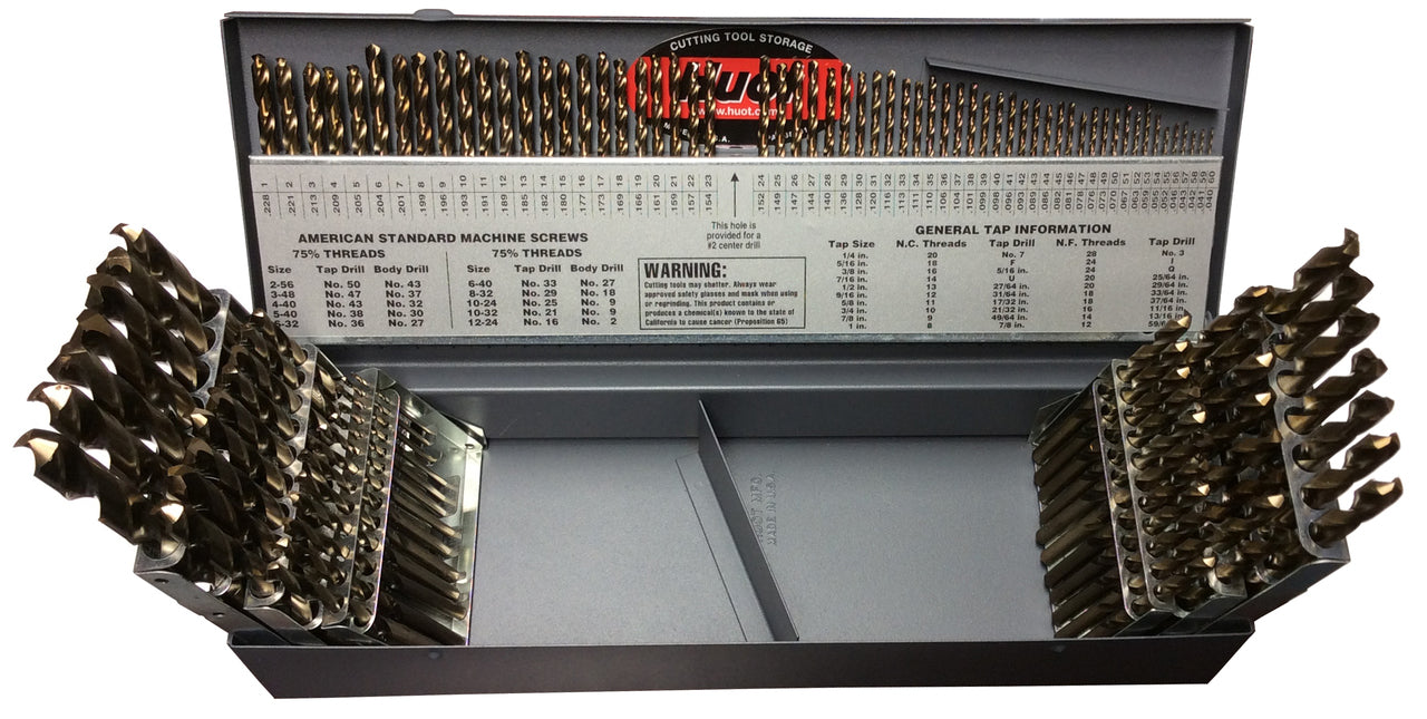 115 Piece Cobalt Jobber Length Drill Bit Set, 1/16" - 1/2" A - Z and #1-#60, D/ACO Series