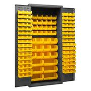 Metal Locking Storage Cabinet with 138 Yellow Hook-On-Bins
