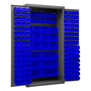 Metal Locking Storage Cabinet with 126 Blue Hook-On-Bins