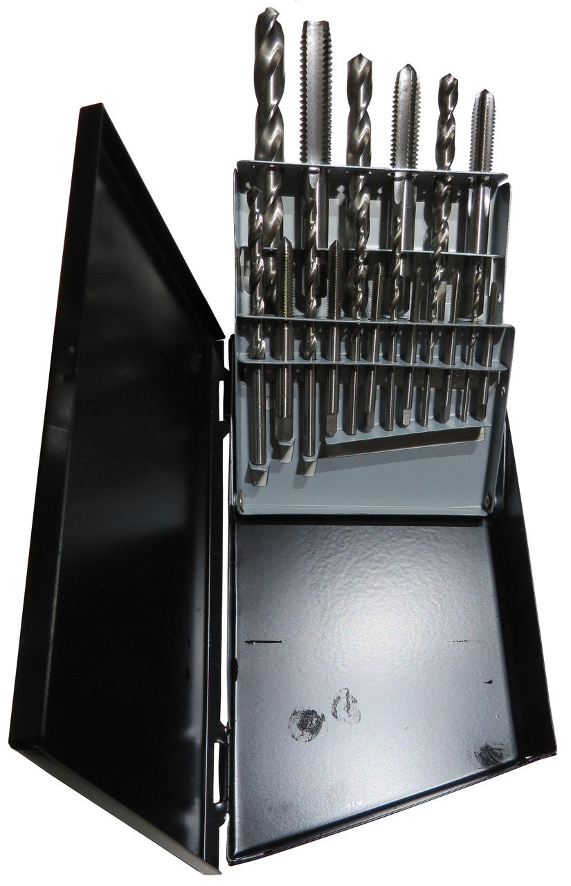 18 Piece Tap and Drill Bit Set, #6 - 1/2" NC in Metal Case