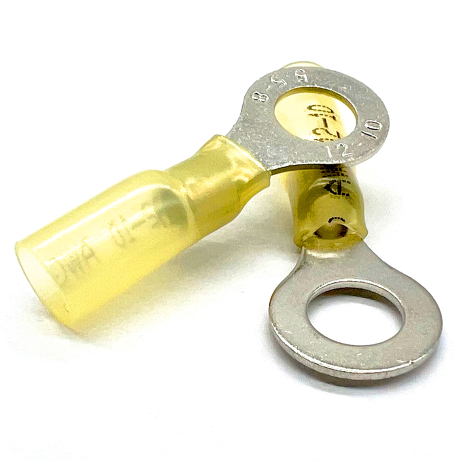 Yellow Heat Shrink Marine Grade 1/4" Diameter Ring Connectors, AWG 12-10