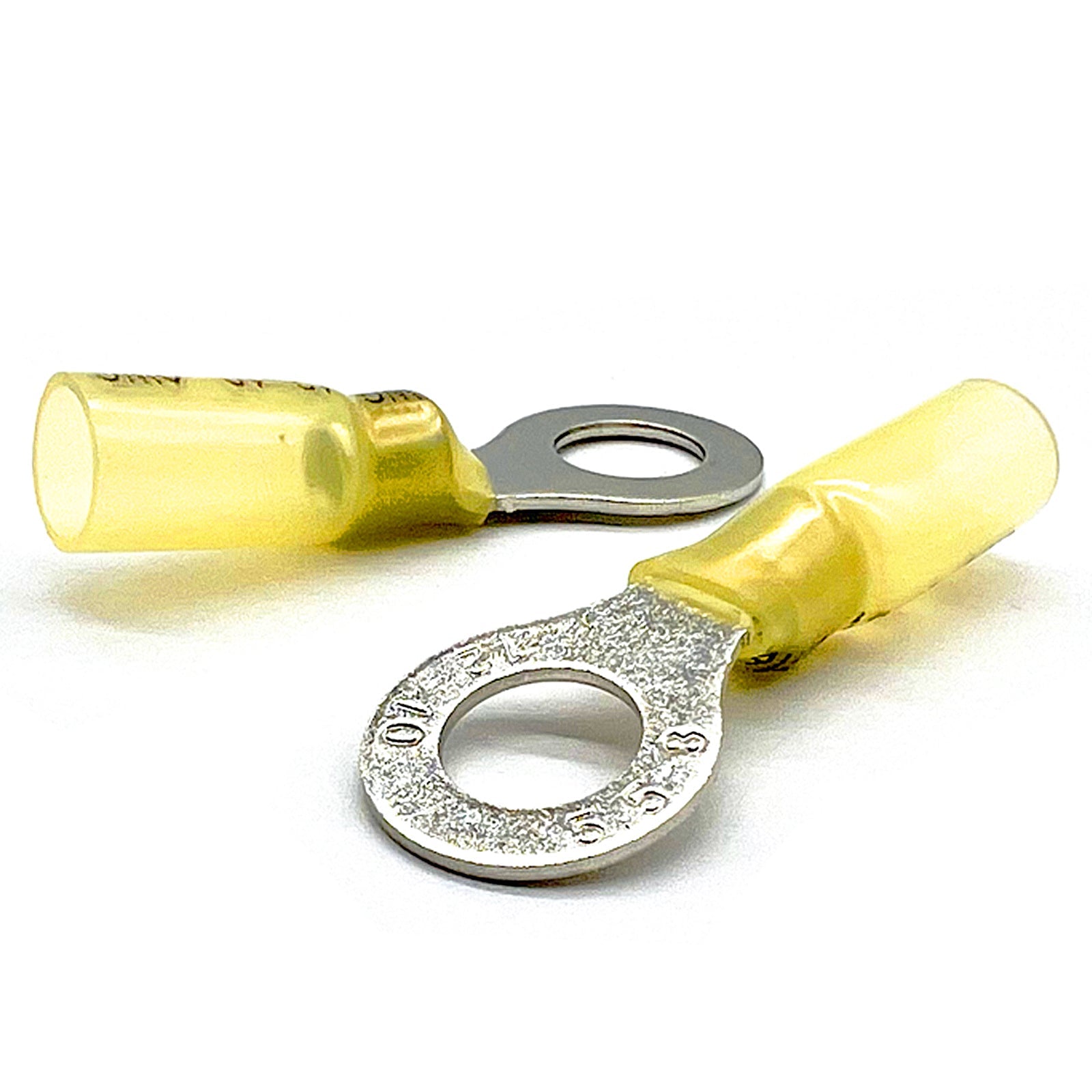 Yellow Heat Shrink Marine Grade 1/4" Diameter Ring Connectors, AWG 12-10
